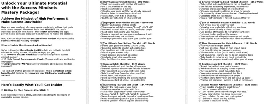 10 Success Mindset PLR Sales Page Sample
