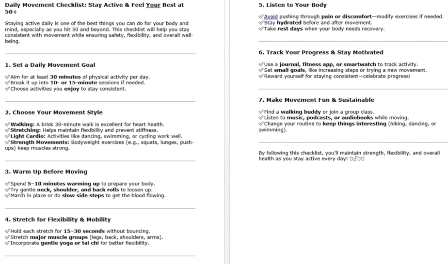 10 Training and Staying Fit at 50+ PLR Checklists Sample