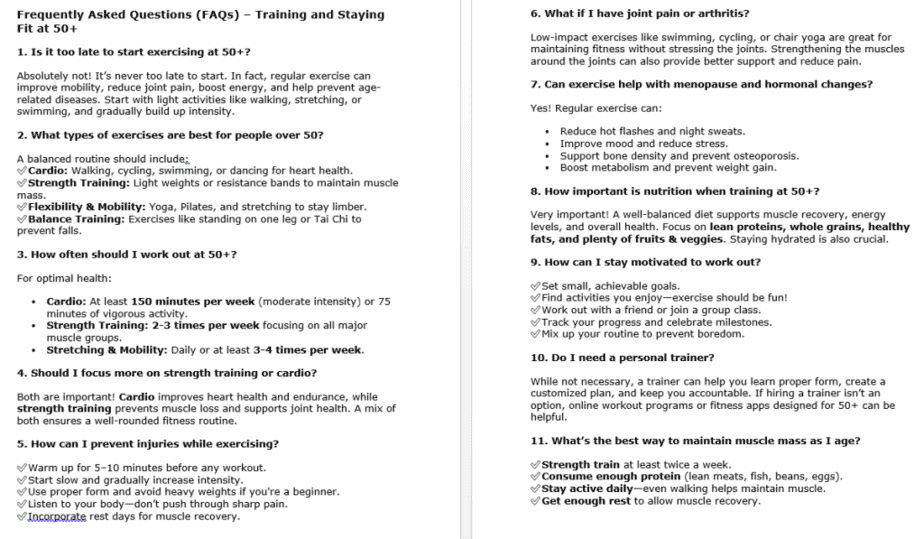 10 Training and Staying Fit at 50+ PLR FAQ Sample