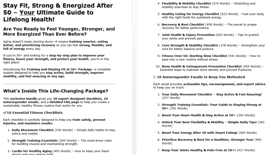10 Training and Staying Fit at 50+ PLR Sales Page Sample