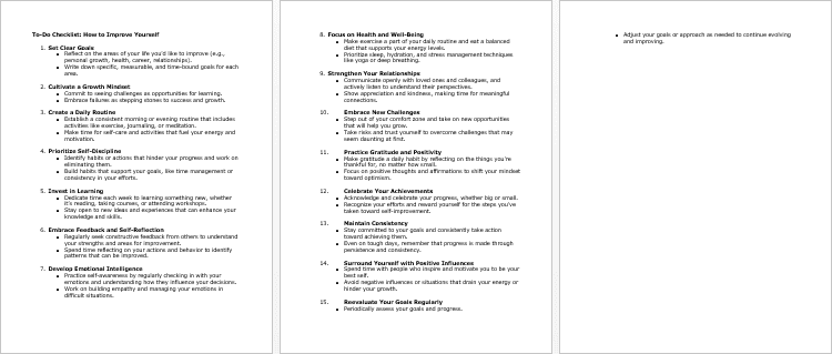 How To Improve Yourself Checklist