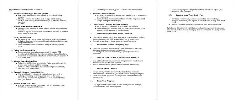 Hypertensive Heart Disease Checklist