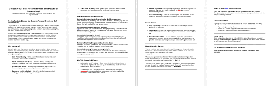 Journaling for Journaling for Self Improvement Salespage
