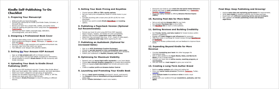 Kindle Self Publishing Checklist