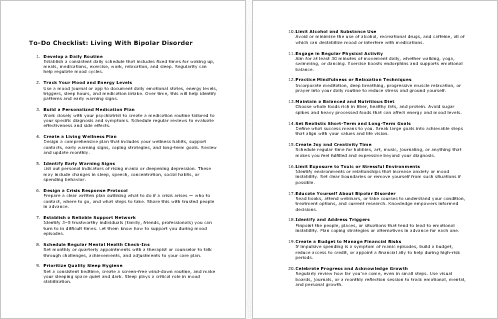 Living With Bipolar Disorder Checklist