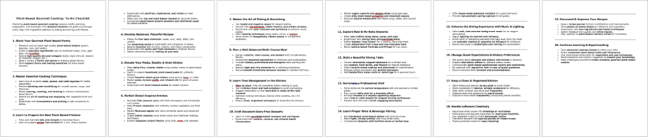 Plant Based Gourmet Cooking Checklist