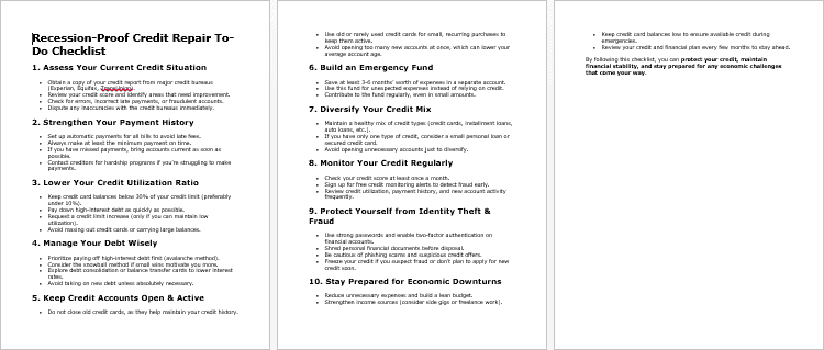 Recession Proof Credit Repair Checklist
