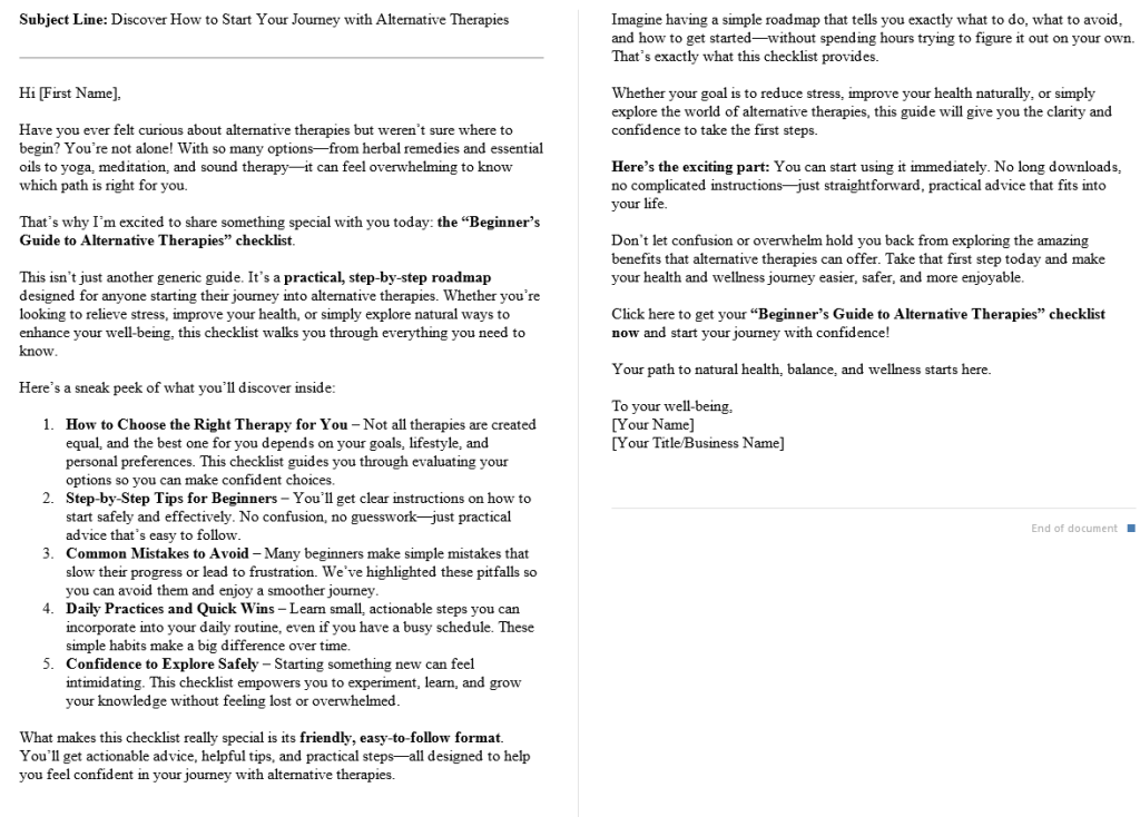 10 Alternative Therapy PLR Autoresponders Sample