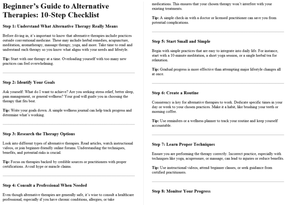10 Alternative Therapy PLR Checklists Sample