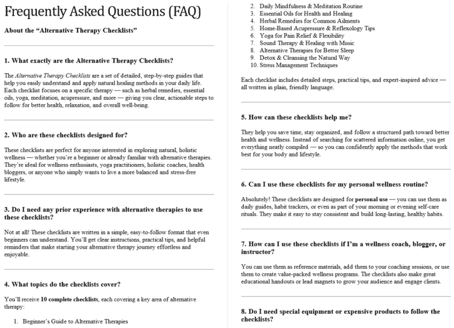 10 Alternative Therapy PLR FAQ Sample