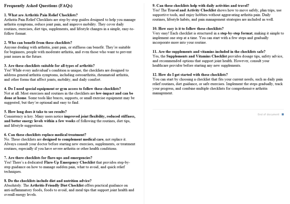 10 Arthritis Pain Relief PLR FAQ Sample