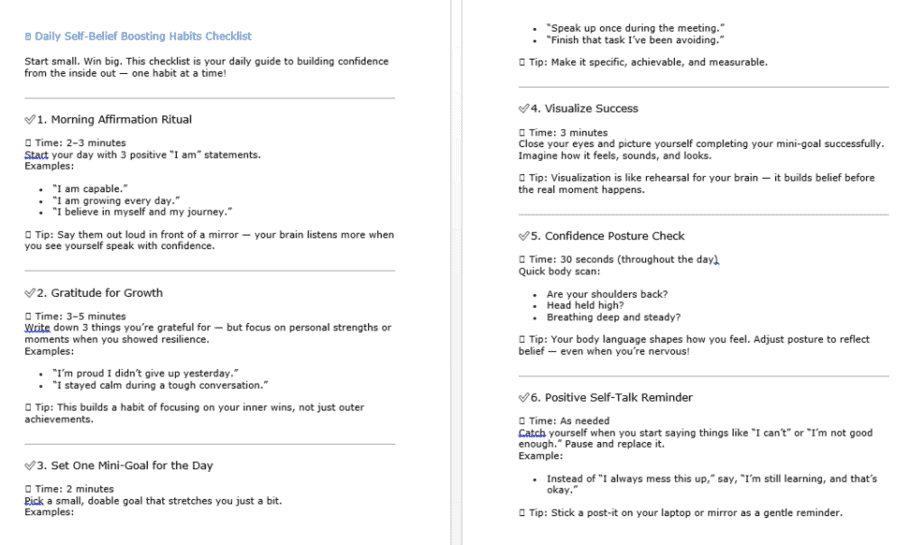 10 Build Your Self Belief PLR Checklists Sample