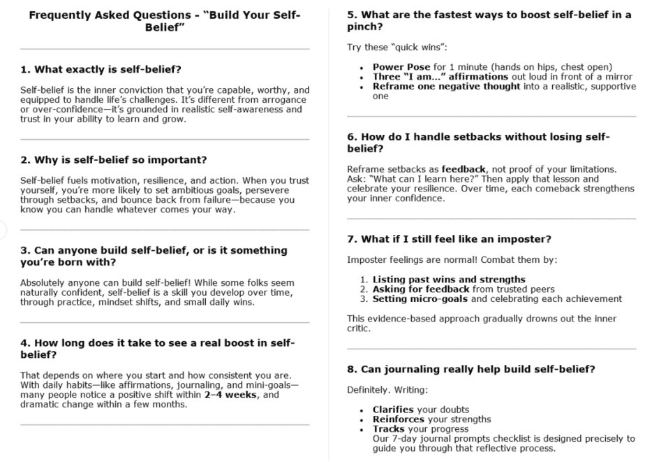 10 Build Your Self Belief PLR FAQ Sample
