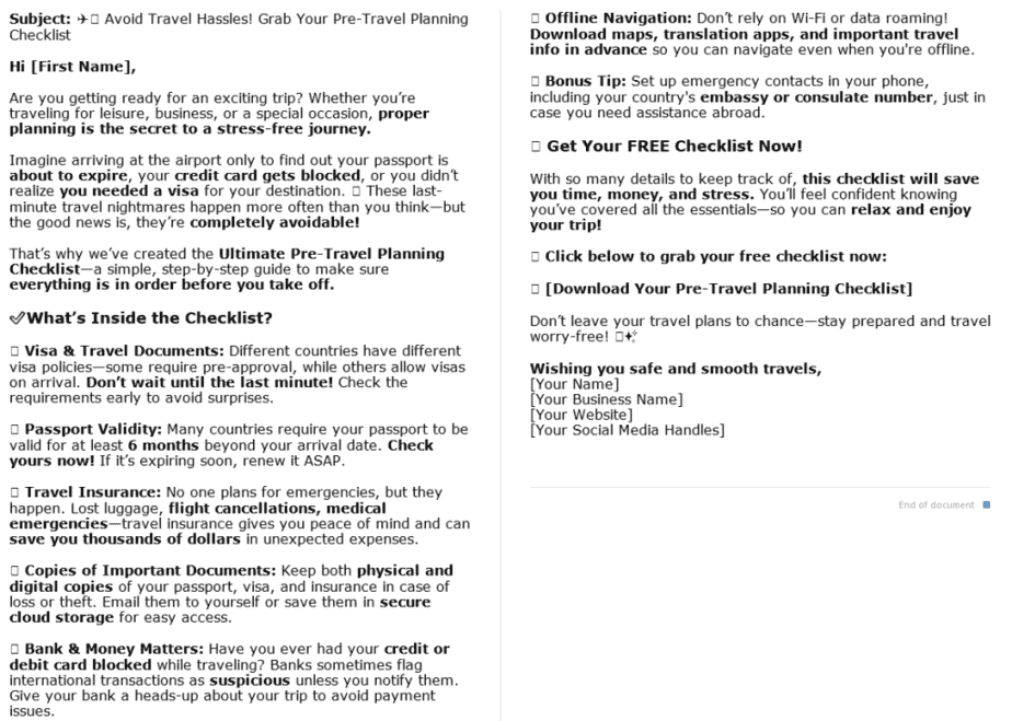 10 Traveling Overseas PLR Autoresponders Sample