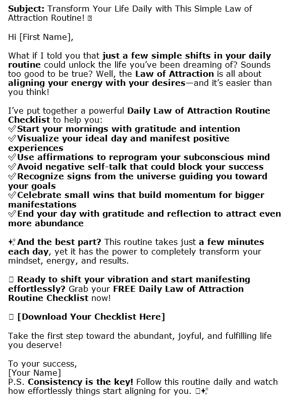 10 Using the Law of Attraction PLR Autoresponders Sample