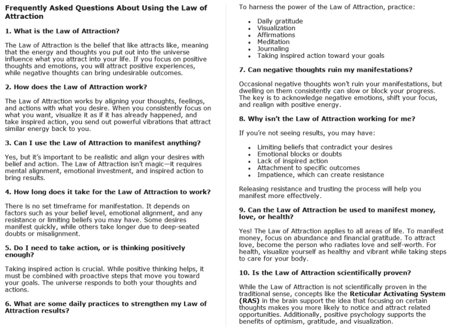 10 Using the Law of Attraction PLR FAQ Sample