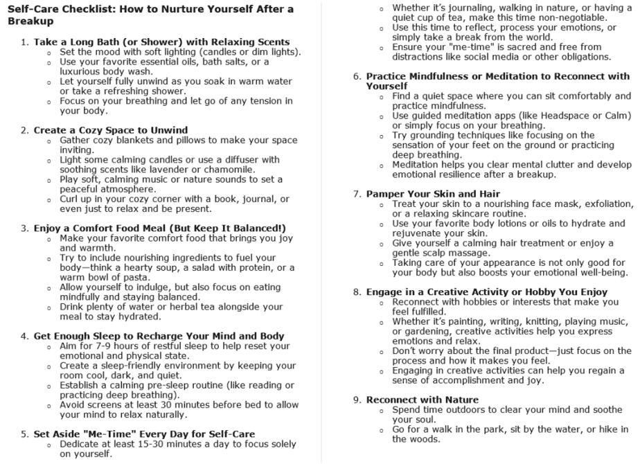 10 What to Do After a Breakup PLR Checklists Sample