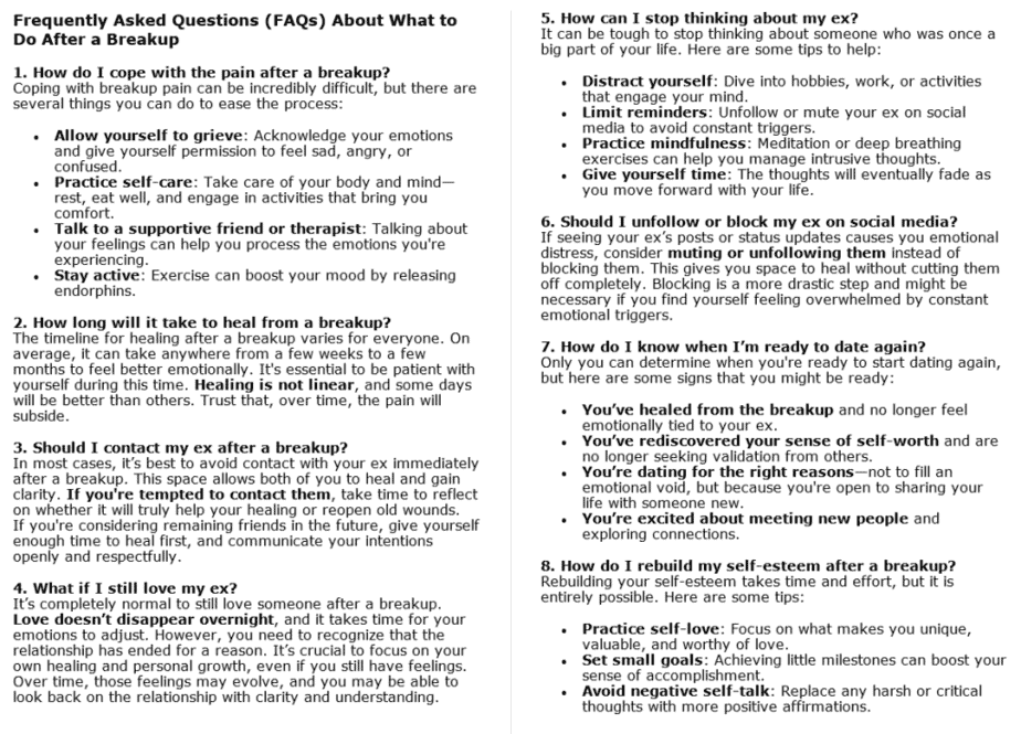 10 What to Do After a Breakup PLR FAQ Sample
