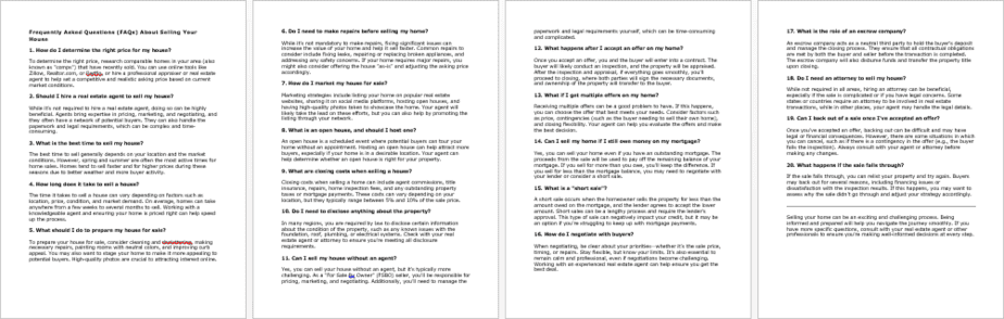 Selling Your House FAQs