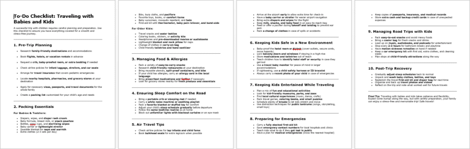 Traveling with Babies and Kids Checklist