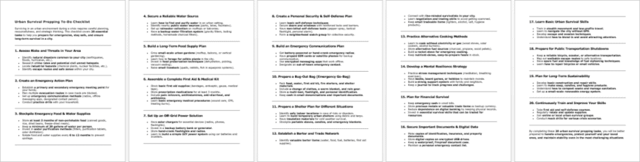 Urban Survival Prepping Checklist