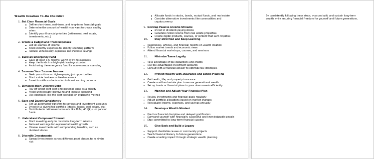 Wealth Creation Checklist