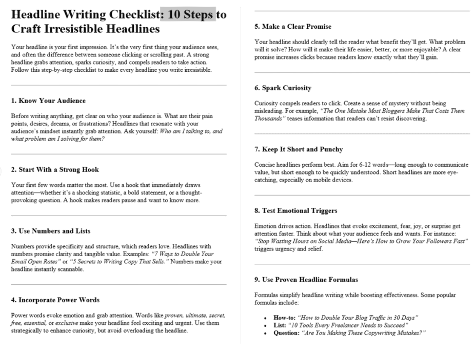10 Copywriting PLR Checklists 14k Words Sample