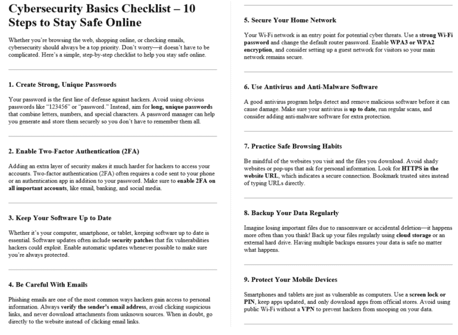 10 Cyber Security PLR Checklists 11k Words Sample