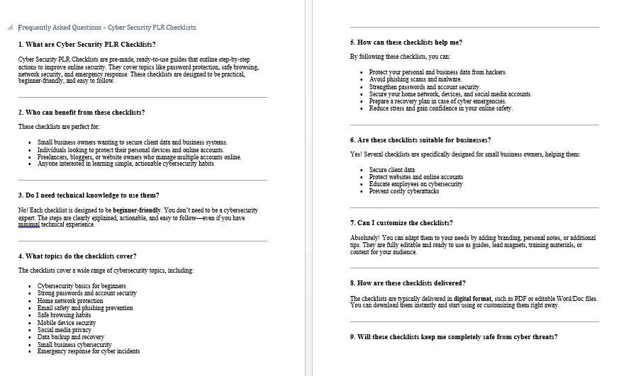 10 Cyber Security PLR FAQ Sample