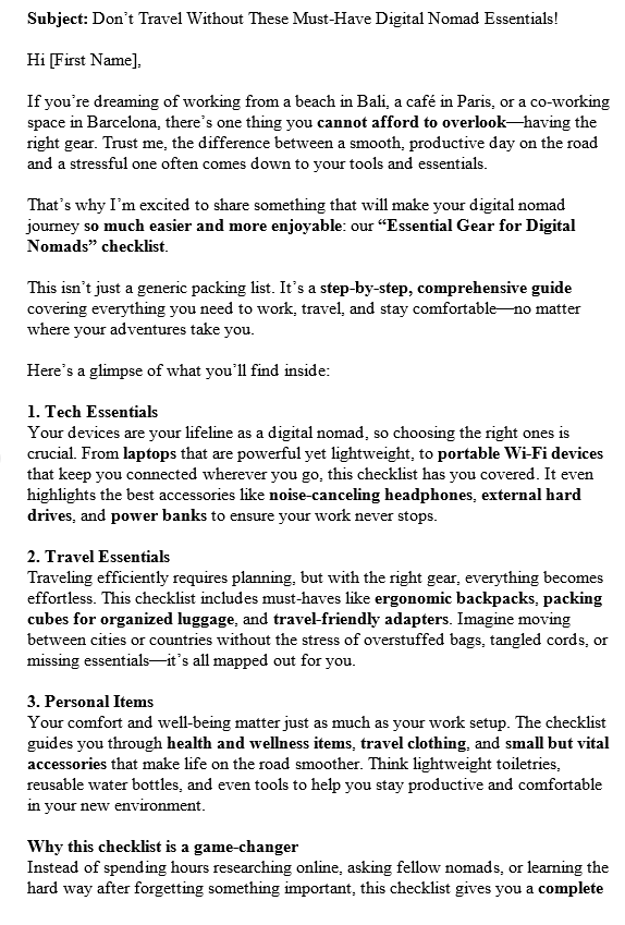 10 Digital Nomad Lifestyle PLR Autoresponder Sample