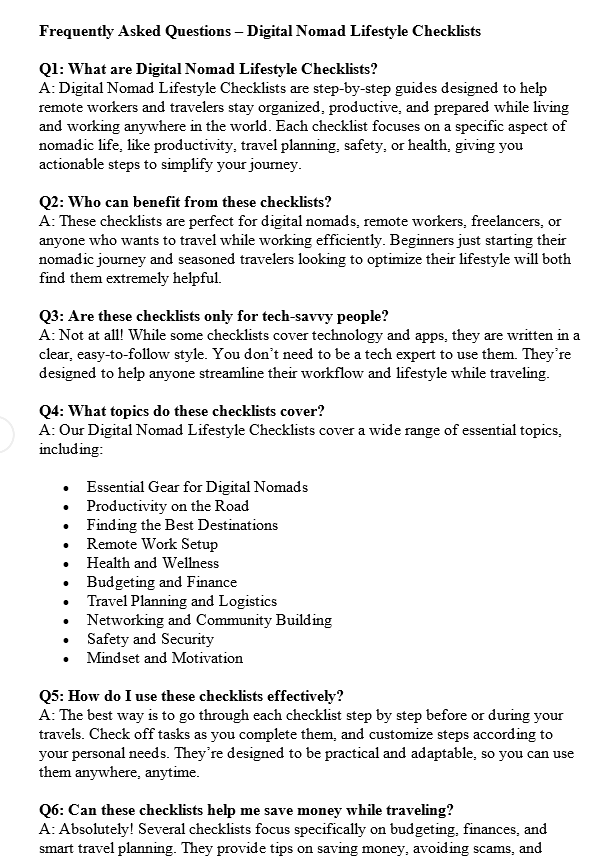 10 Digital Nomad Lifestyle PLR FAQ Sample