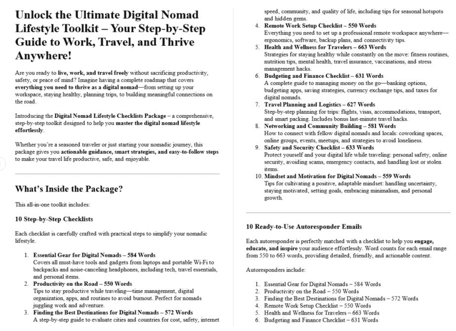 10 Digital Nomad Lifestyle PLR SalesPage Sample