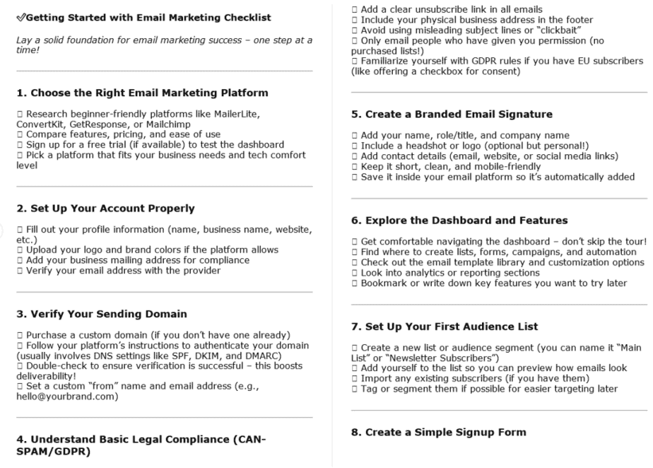 10 Email Marketing For Beginners PLR Checklists Sample