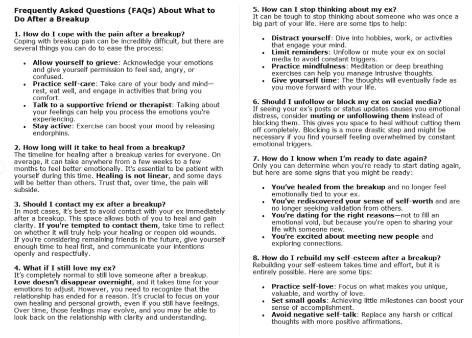 10 What to Do After a Breakup PLR FAQ Sample