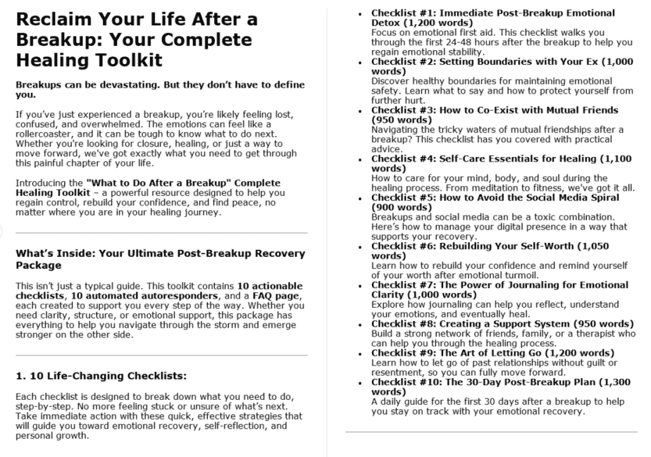 10 What to Do After a Breakup PLR Salespage Sample