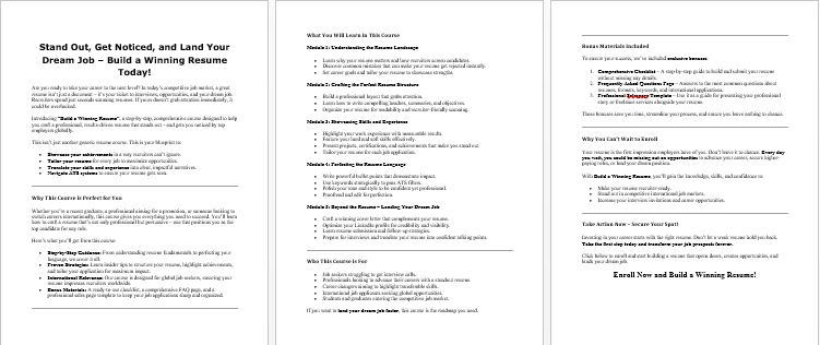 Build a Winning Resume Salespage