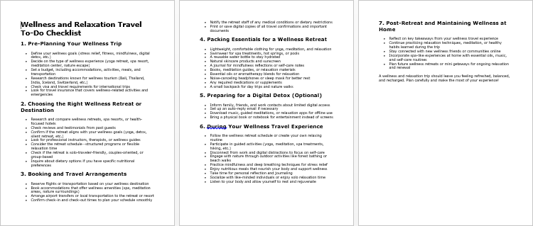 Wellness and Relaxation Travel Checklist