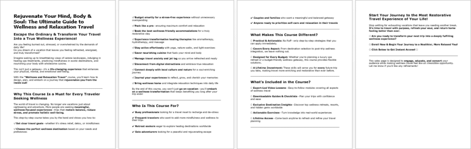 Wellness and Relaxation Travel Salespage