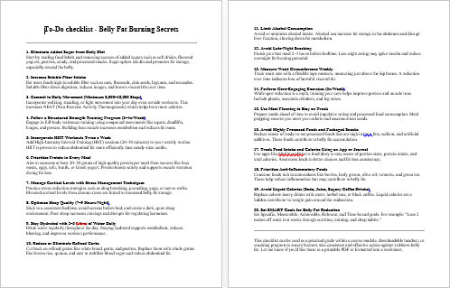 Belly Fat Burning Secrets Checklist