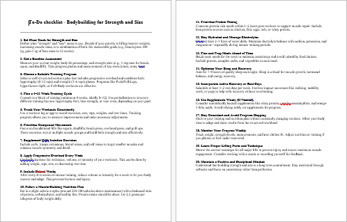 Body Building for Strength and Size Checklist