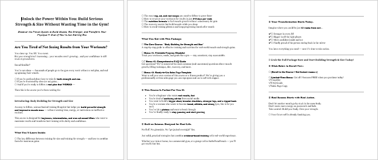 Body Building for Strength and Size Salespage