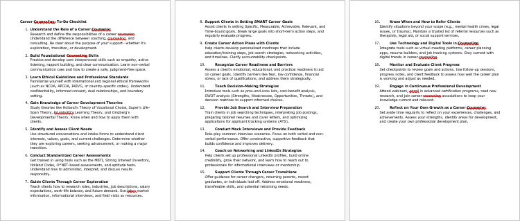 Career Counseling Checklist