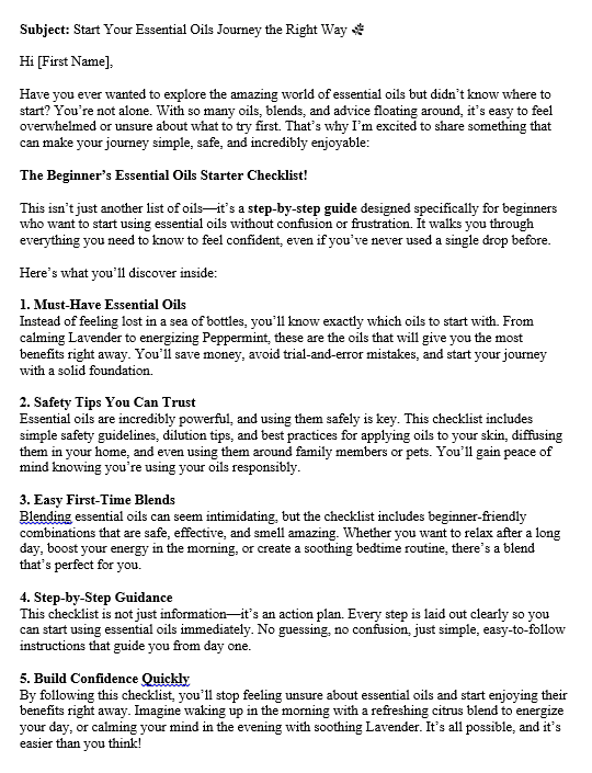 10 Essential Oils PLR Autoresponders Sample