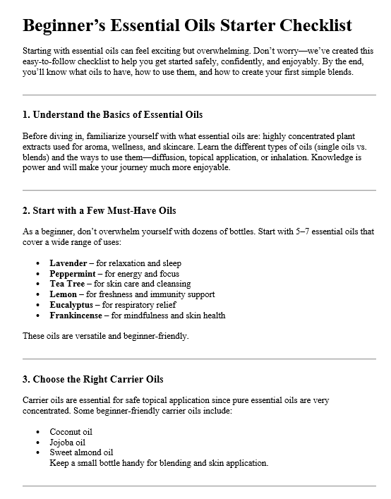 10 Essential Oils PLR Checklists Sample