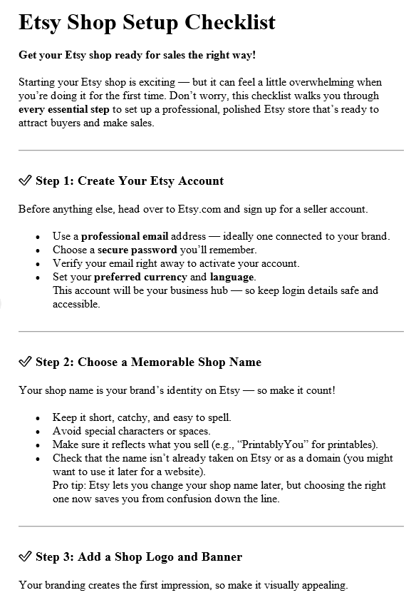 10 Etsy Printables and Digital Art Selling PLR Checklists Sample