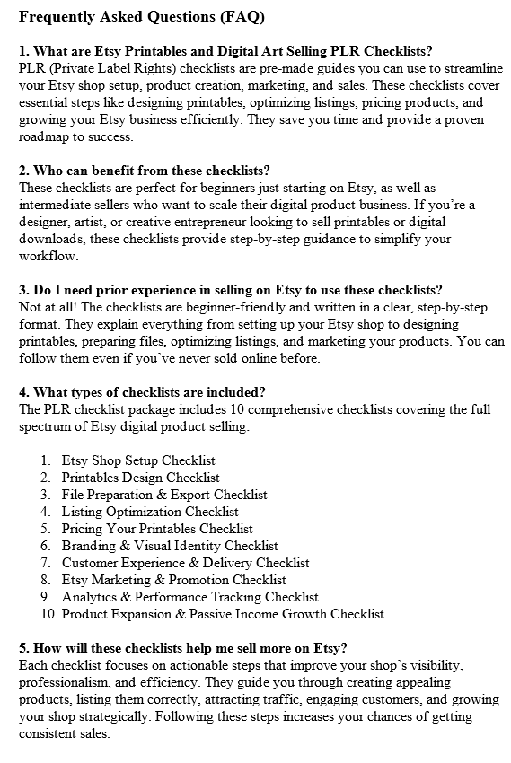 10 Etsy Printables and Digital Art Selling PLR FAQ Sample