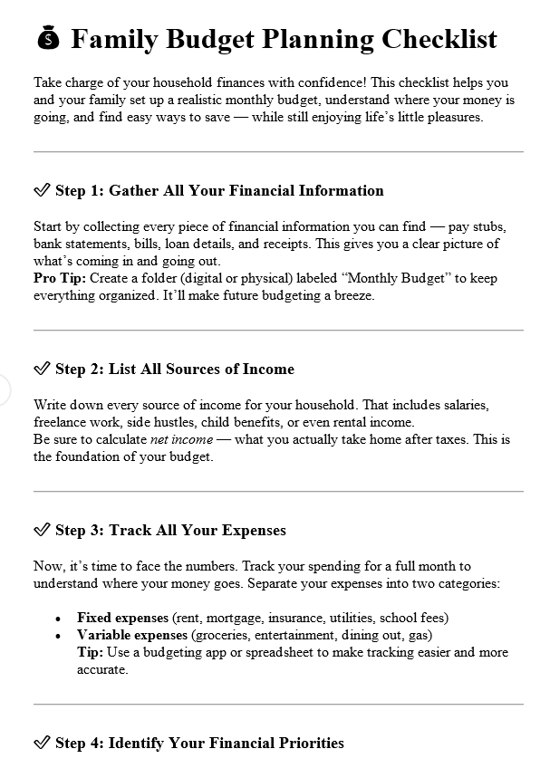 10 Family Finances PLR Checklists PLR Checklists Sample