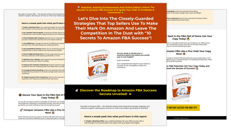 10 Secrets To Amazon FBA Success Sales Copy