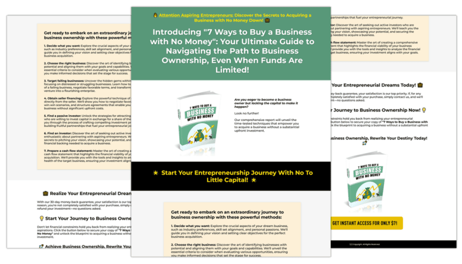 7 Ways To Buy A Business With No Money Sales Copy