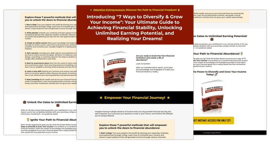 7 Ways To Diversify & Grow Your Income Sales Copy
